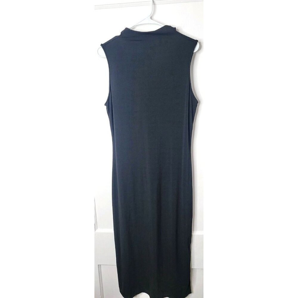Tahari Womens Sz L Maxi Dress Black Zip Up Sleeveless Side Slit stretch